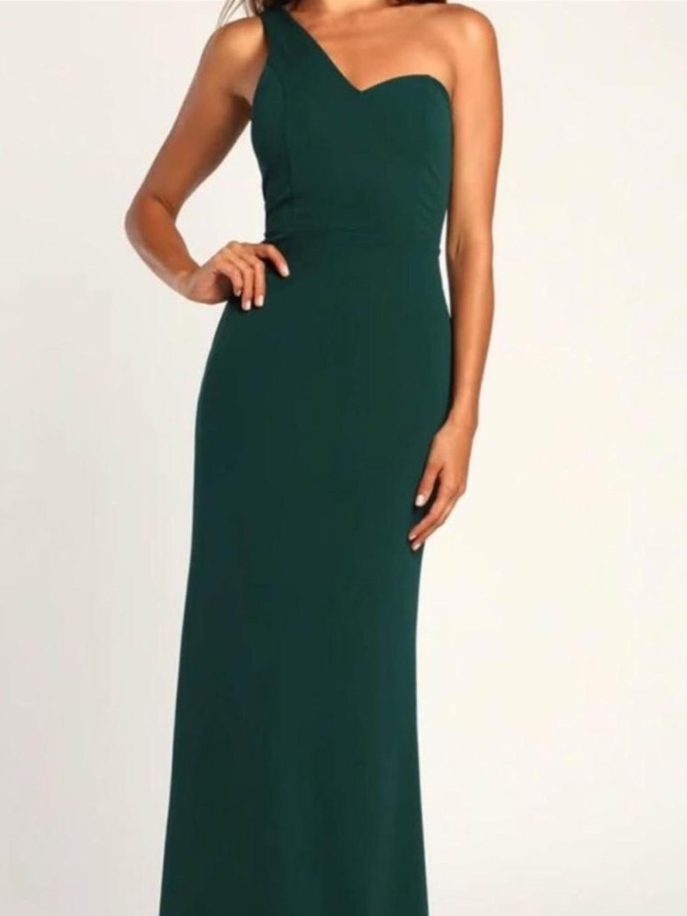 Lulus dark emerald green one shoulder maxi dress